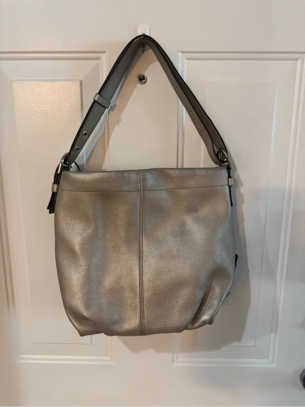 Coach Metallic Gray Leather Hobo Bag